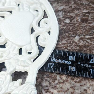Vintage Hearts Roses Cast Iron Doll Chair and Table White