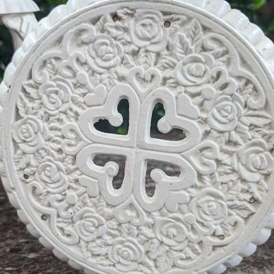 Vintage Hearts Roses Cast Iron Doll Chair and Table White