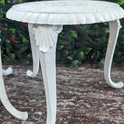 Vintage Hearts Roses Cast Iron Doll Chair and Table White