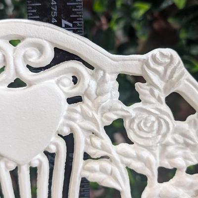 Vintage Hearts Roses Cast Iron Doll Chair and Table White