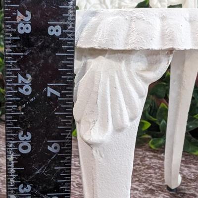 Vintage Hearts Roses Cast Iron Doll Chair and Table White
