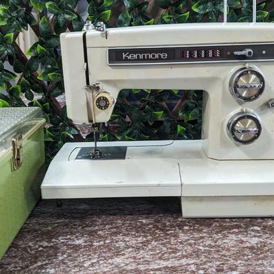 Vintage Working Sears Kenmore 16250 Zig Zag Sewing Machine with Green Plastic Supply Box