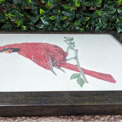 Framed Cloth Red Cardinal on Branch 16" x 20"