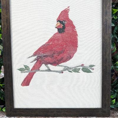 Framed Cloth Red Cardinal on Branch 16" x 20"