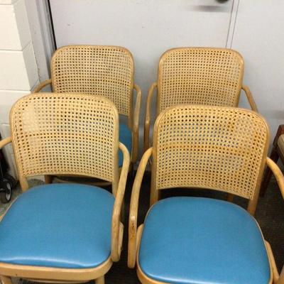 Cain Back Chairs With Blue Cushions Set of Four