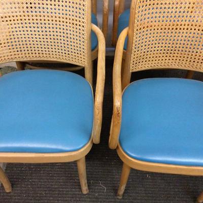 Cain Back Chairs With Blue Cushions Set of Four