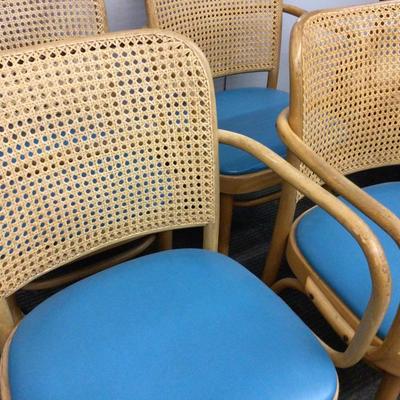 Cain Back Chairs With Blue Cushions Set of Four