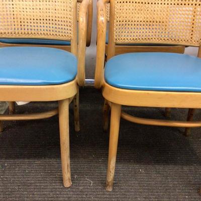 Cain Back Chairs With Blue Cushions Set of Four