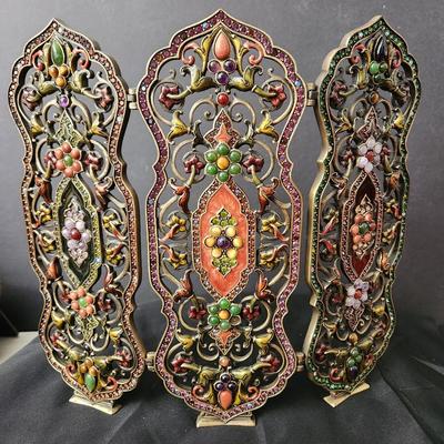 Jay Strongwater Filigree Folding Screen Siddhartha Chinoiserie Tapestry