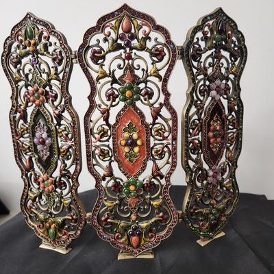 Jay Strongwater Filigree Folding Screen Siddhartha Chinoiserie Tapestry