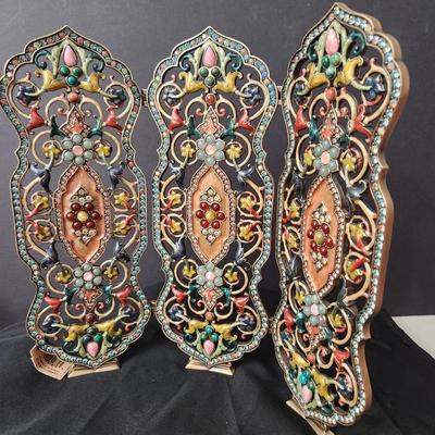 Jay Strongwater Filigree Folding Screen Siddhartha Chinoiserie Tapestry