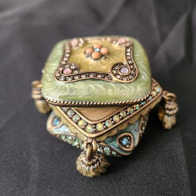 Jay Strongwater Jeweled Enamel Tasseled Pillows Trinket Box