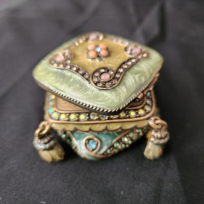Jay Strongwater Jeweled Enamel Tasseled Pillows Trinket Box