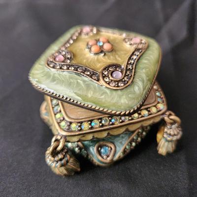 Jay Strongwater Jeweled Enamel Tasseled Pillows Trinket Box