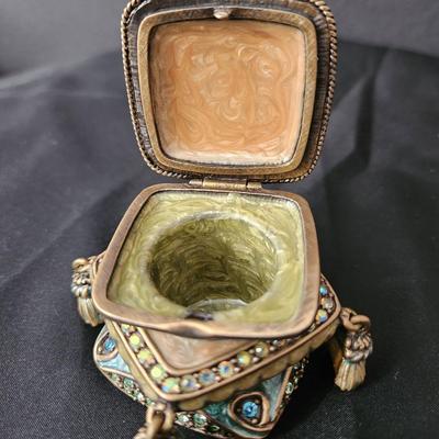 Jay Strongwater Jeweled Enamel Tasseled Pillows Trinket Box