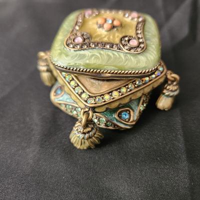 Jay Strongwater Jeweled Enamel Tasseled Pillows Trinket Box