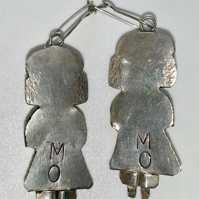 Vintage Orville Manygoat Navajo Pawn Silver and Turquoise Kachina Earrings