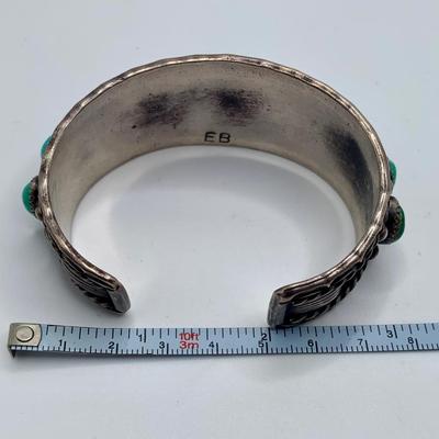 Edward Becenti Navajo Pawn Silver and Turquoise Cuff Bracelet, Kingman Mine