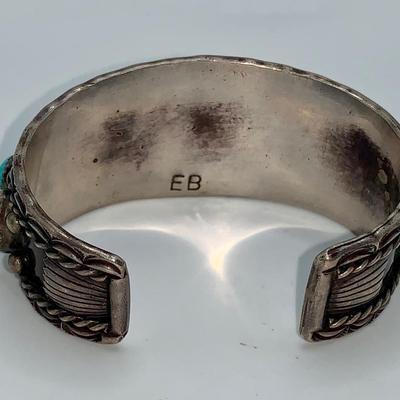 Edward Becenti Navajo Pawn Silver and Turquoise Cuff Bracelet, Kingman Mine