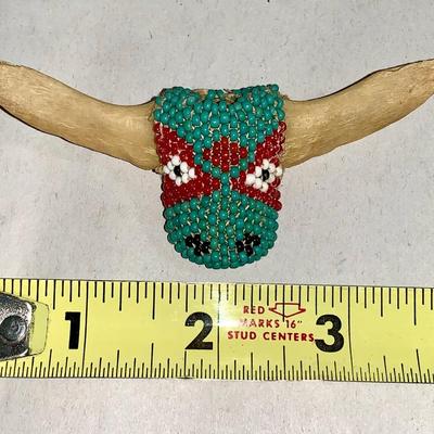 Vintage Native American Beaded Longhorn Bolo Tie Slide
