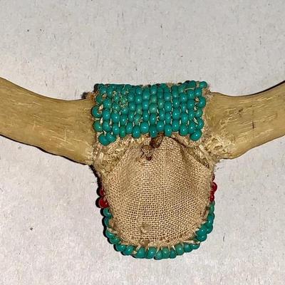 Vintage Native American Beaded Longhorn Bolo Tie Slide