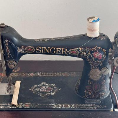 Antique Singer 66 Red Eye Treadle Sewing Machine w/ Table
