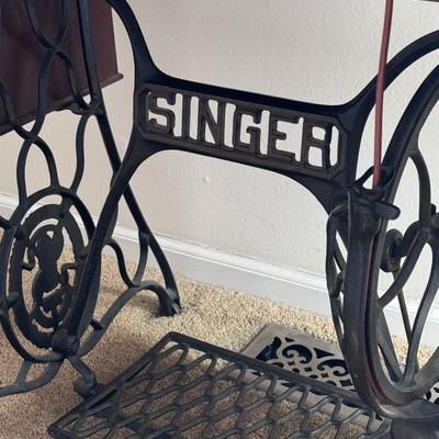 Antique Singer 66 Red Eye Treadle Sewing Machine w/ Table