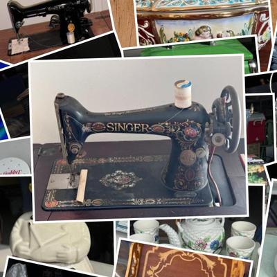 Antique Singer 66 Red Eye Treadle Sewing Machine w/ Table