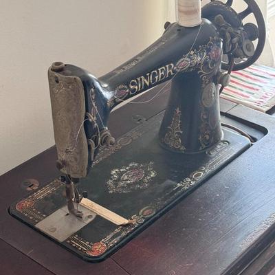 Antique Singer 66 Red Eye Treadle Sewing Machine w/ Table