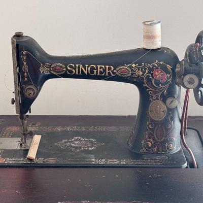 Antique Singer 66 Red Eye Treadle Sewing Machine w/ Table