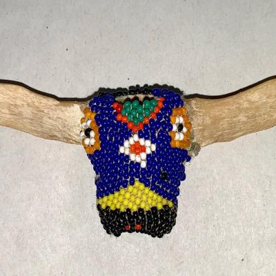 Vintage Native American Beaded Longhorn Bolo Tie Slide