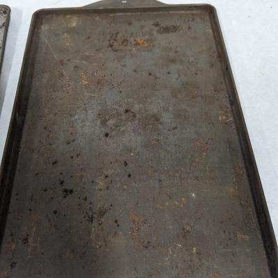 Vintage Set of 2 Biscuit Baking Sheets Trays Embossed With Ballard Oven Ready Biscuits