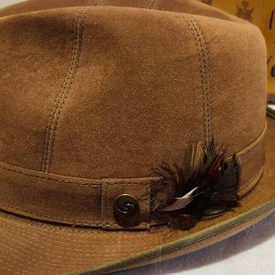 Vintage Genuine Suede Fedora Hat 7 3/8 Stevens with Vintage Knox Hat Box, Octagon