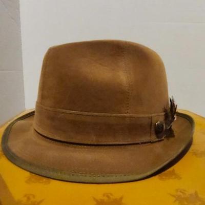 Vintage Genuine Suede Fedora Hat 7 3/8 Stevens with Vintage Knox Hat Box, Octagon