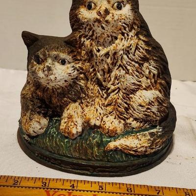 Antique Cast Iron Piggy Bank & Cats Kitties Doorstop