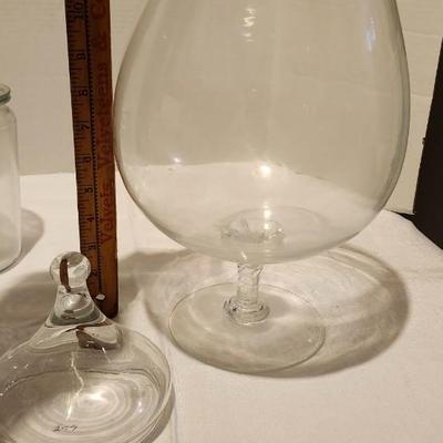 Glass Lot including Big Clear Glass Brandy Sniffer with lid