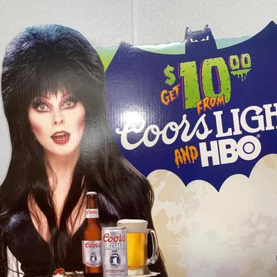 1992 Lifesize Elvira Halloween Coors Light HBO Diecut Cardboard Standing Sign