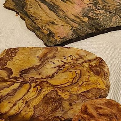 Lot of Mixed Assortment Rock Mineral Cut Slabs Moss Agate JasperCherokee Rose Rocks