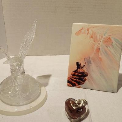 Murano Glass Heart Signed Karg paperweight, Bill Rabbit art & beautiful crystal glass eagle 8 inches tall
