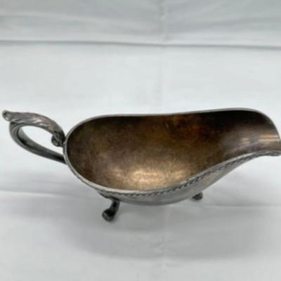 Vintage Silverplate Gravy Bowl With Ornate Handle Three Feet