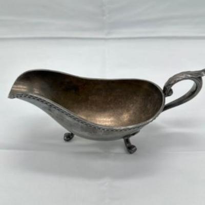 Vintage Silverplate Gravy Bowl With Ornate Handle Three Feet