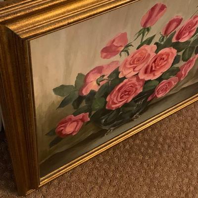 Oil On Canvas Framed Edna Cathell Pink Roses