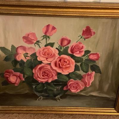 Oil On Canvas Framed Edna Cathell Pink Roses