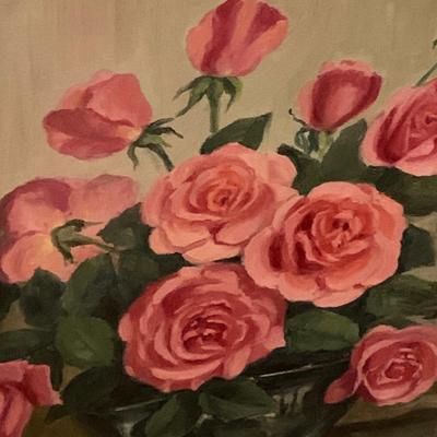Oil On Canvas Framed Edna Cathell Pink Roses