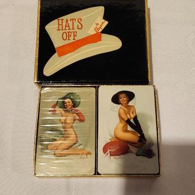 1976 Playboy, Hats off 1950s risque playing cards, and cowboy Cheerleaders card