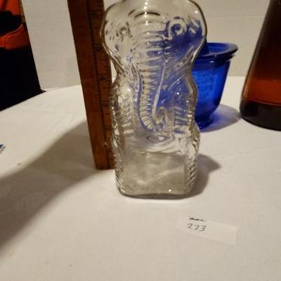 Cobalt Blue Glass Juicer Two Cup Measuring , Elephant Bottle MRS. BUTTERWORTH'S 10" Amber Glass