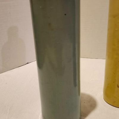 Vintage JAMES B BEAM 11" Stoneware Bottle Green, Yellow and Blue
