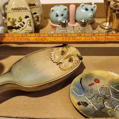 Vintage salt and pepper and spoon rest Lot