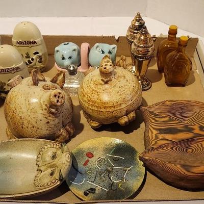 Vintage salt and pepper and spoon rest Lot