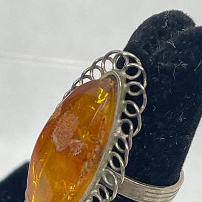 Amber-Colored Stone on 375 9k Gold Ring